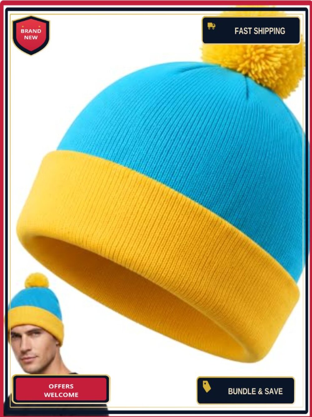 Funny Halloween Beanie Hat Knit Cosplay Costume Pom Pom Adult One Size
